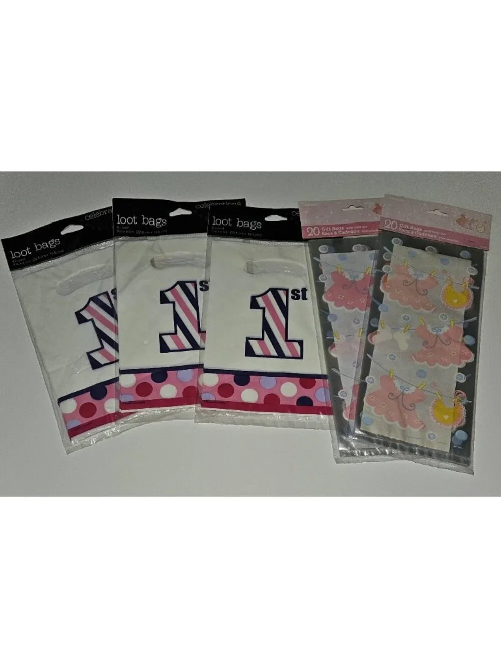 NEW Baby Girl 1st Birthday Loot Gift Bags Pink Purple Dresses Bibs Baby Shower
